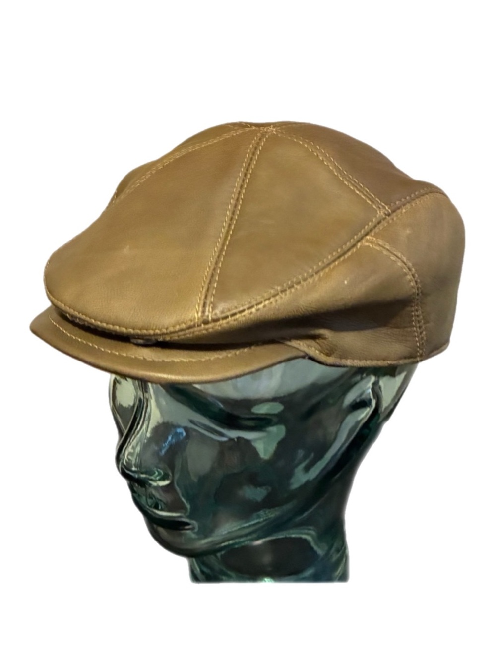 Vintage Newsboy Cap Flat Cabbie Ivy Hat Sheepskin Leather Lined Sz Medium/Large
